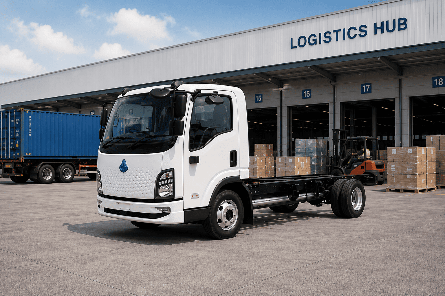 Chen Long L2EV electric truck at logistics hub